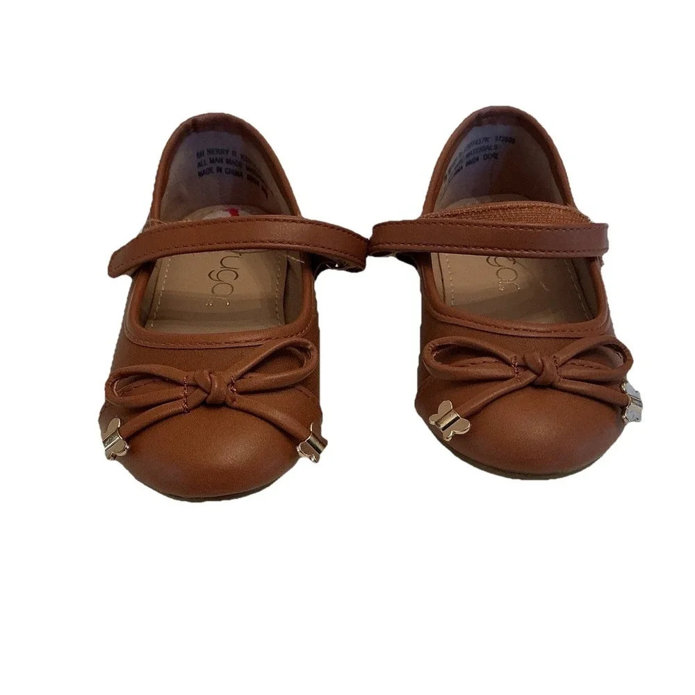 Girls Sugar Brown Mary Jane Dress Shoes Butterfly Bows - Toddler‎ Size 6